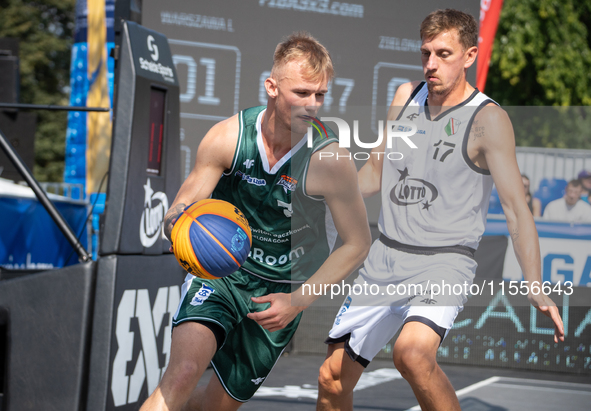 Mateusz Chalupka participates in the LOTTO 3x3 League basketball game in Sosnowiec, Poland, on September 7, 2024. The Lotto 3x3 Liga tournam...