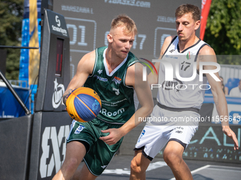 Mateusz Chalupka participates in the LOTTO 3x3 League basketball game in Sosnowiec, Poland, on September 7, 2024. The Lotto 3x3 Liga tournam...