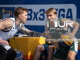 Michal Pralat participates in the LOTTO 3x3 League basketball game in Sosnowiec, Poland, on September 7, 2024. The Lotto 3x3 Liga tournament...