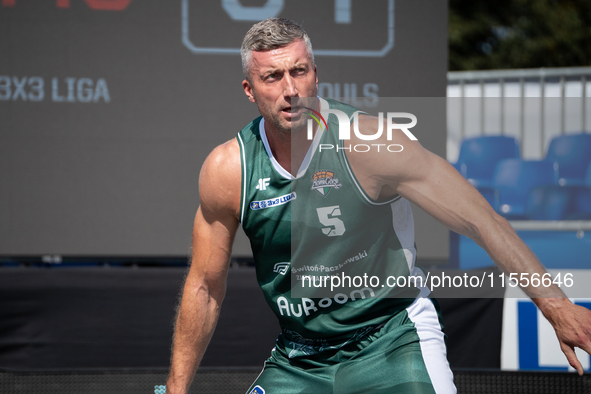 Mariusz Gaca participates in the LOTTO 3x3 League basketball game in Sosnowiec, Poland, on September 7, 2024. The Lotto 3x3 Liga tournament...