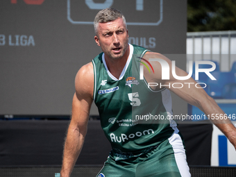 Mariusz Gaca participates in the LOTTO 3x3 League basketball game in Sosnowiec, Poland, on September 7, 2024. The Lotto 3x3 Liga tournament...