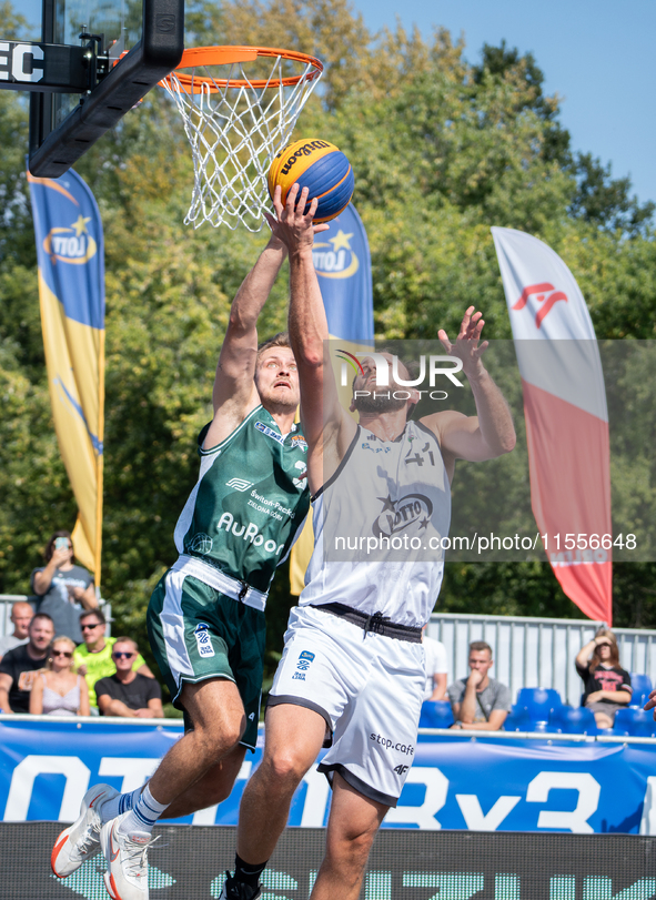 Tomasz Rudko participates in the LOTTO 3x3 League basketball game in Sosnowiec, Poland, on September 7, 2024. The Lotto 3x3 Liga tournament...