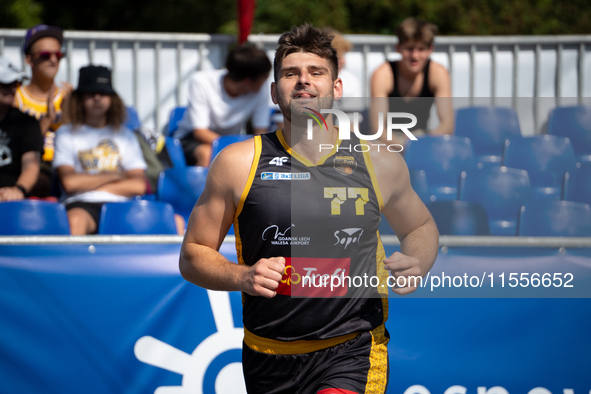 Kacper Jastrzebski participates in the LOTTO 3x3 League basketball game in Sosnowiec, Poland, on September 7, 2024. The Lotto 3x3 Liga tourn...