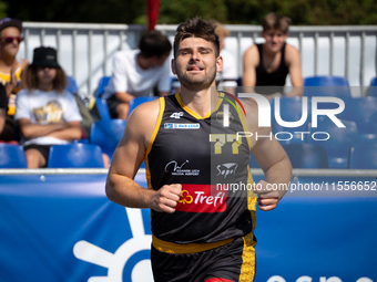 Kacper Jastrzebski participates in the LOTTO 3x3 League basketball game in Sosnowiec, Poland, on September 7, 2024. The Lotto 3x3 Liga tourn...