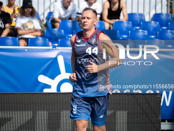 Przemyslaw Tradecki participates in the LOTTO 3x3 League basketball game in Sosnowiec, Poland, on September 7, 2024. The Lotto 3x3 Liga tour...