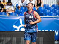 Przemyslaw Tradecki participates in the LOTTO 3x3 League basketball game in Sosnowiec, Poland, on September 7, 2024. The Lotto 3x3 Liga tour...