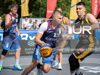 Krystian Mackiewicz participates in the LOTTO 3x3 League basketball game in Sosnowiec, Poland, on September 7, 2024. The Lotto 3x3 Liga tour...