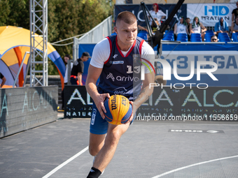 Krystian Mackiewicz participates in the LOTTO 3x3 League basketball game in Sosnowiec, Poland, on September 7, 2024. The Lotto 3x3 Liga tour...