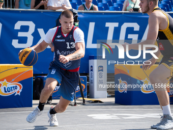 Krystian Mackiewicz participates in the LOTTO 3x3 League basketball game in Sosnowiec, Poland, on September 7, 2024. The Lotto 3x3 Liga tour...