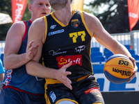 Kacper Jastrzebski participates in the LOTTO 3x3 League basketball game in Sosnowiec, Poland, on September 7, 2024. The Lotto 3x3 Liga tourn...