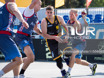 Wiktor Jaszczerski participates in the LOTTO 3x3 League basketball game in Sosnowiec, Poland, on September 7, 2024. The Lotto 3x3 Liga tourn...