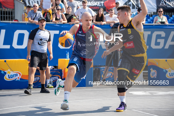 Wojciech Bernasiak participates in the LOTTO 3x3 League basketball game in Sosnowiec, Poland, on September 7, 2024. The Lotto 3x3 Liga tourn...