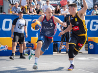 Wojciech Bernasiak participates in the LOTTO 3x3 League basketball game in Sosnowiec, Poland, on September 7, 2024. The Lotto 3x3 Liga tourn...