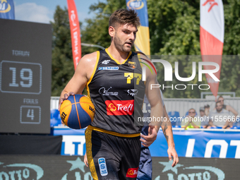 Kacper Jastrzebski participates in the LOTTO 3x3 League basketball game in Sosnowiec, Poland, on September 7, 2024. The Lotto 3x3 Liga tourn...