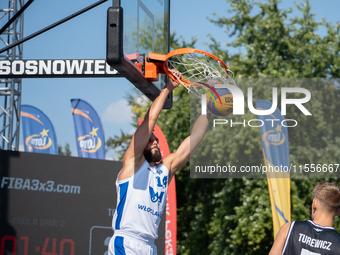 Pawel Pawlowski participates in the LOTTO 3x3 League basketball game in Sosnowiec, Poland, on September 7, 2024. The Lotto 3x3 Liga tourname...