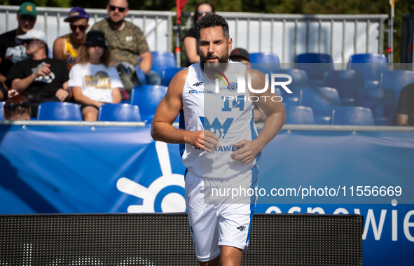 Pawel Pawlowski participates in the LOTTO 3x3 League basketball game in Sosnowiec, Poland, on September 7, 2024. The Lotto 3x3 Liga tourname...