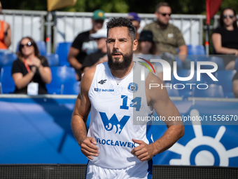 Pawel Pawlowski participates in the LOTTO 3x3 League basketball game in Sosnowiec, Poland, on September 7, 2024. The Lotto 3x3 Liga tourname...