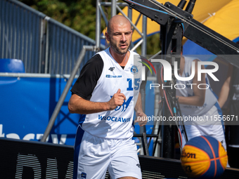 Marcin Zarzeczny participates in the LOTTO 3x3 League basketball game in Sosnowiec, Poland, on September 7, 2024. The Lotto 3x3 Liga tournam...