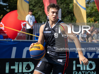 Marcel Skiba participates in the LOTTO 3x3 League basketball game in Sosnowiec, Poland, on September 7, 2024. The Lotto 3x3 Liga tournament...