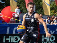 Marcel Skiba participates in the LOTTO 3x3 League basketball game in Sosnowiec, Poland, on September 7, 2024. The Lotto 3x3 Liga tournament...