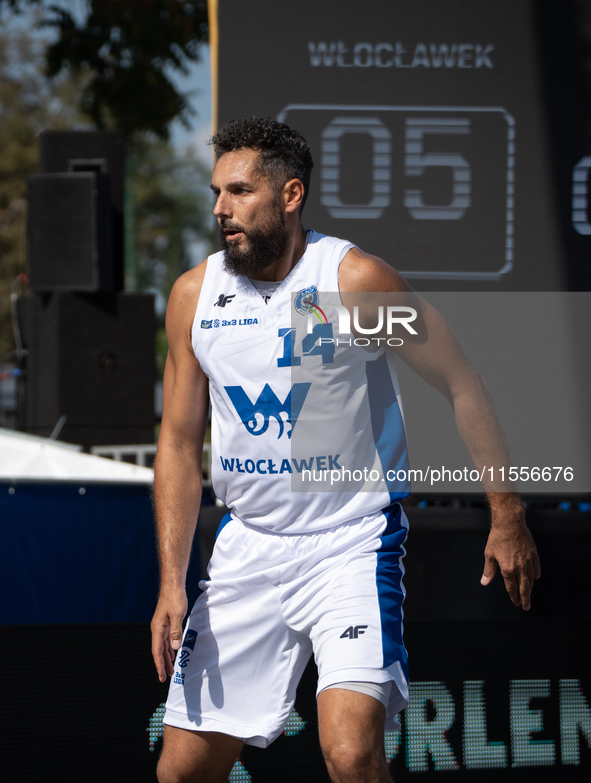 Pawel Pawlowski participates in the LOTTO 3x3 League basketball game in Sosnowiec, Poland, on September 7, 2024. The Lotto 3x3 Liga tourname...