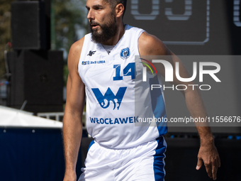 Pawel Pawlowski participates in the LOTTO 3x3 League basketball game in Sosnowiec, Poland, on September 7, 2024. The Lotto 3x3 Liga tourname...