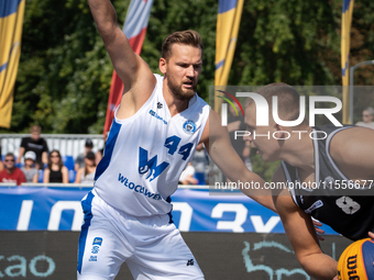 Szymon Rduch participates in the LOTTO 3x3 League basketball game in Sosnowiec, Poland, on September 7, 2024. The Lotto 3x3 Liga tournament...