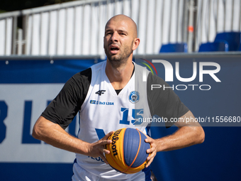 Marcin Zarzeczny participates in the LOTTO 3x3 League basketball game in Sosnowiec, Poland, on September 7, 2024. The Lotto 3x3 Liga tournam...