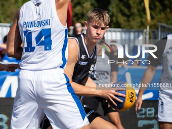 Michal Turewicz participates in the LOTTO 3x3 League basketball game in Sosnowiec, Poland, on September 7, 2024. The Lotto 3x3 Liga tourname...