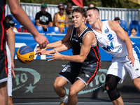 Marcel Skiba and Kacper Ponitka during the LOTTO 3x3 League basketball game in Sosnowiec, Poland, on September 7, 2024. The Lotto 3x3 Liga t...