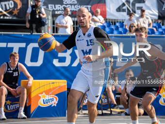 Marcin Zarzeczny participates in the LOTTO 3x3 League basketball game in Sosnowiec, Poland, on September 7, 2024. The Lotto 3x3 Liga tournam...