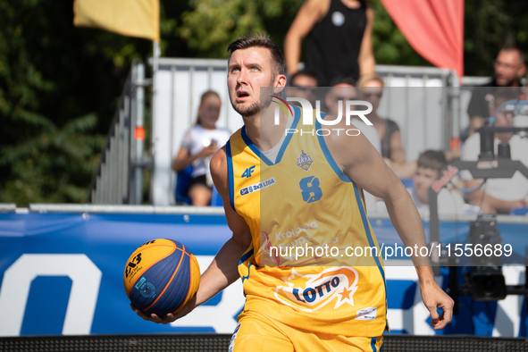 Przemyslaw Zamojski participates in the LOTTO 3x3 League basketball game in Sosnowiec, Poland, on September 7, 2024. The Lotto 3x3 Liga tour...