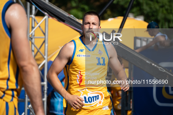 Grzegorz Kaminski participates in the LOTTO 3x3 League basketball game in Sosnowiec, Poland, on September 7, 2024. The Lotto 3x3 Liga tourna...