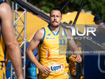 Grzegorz Kaminski participates in the LOTTO 3x3 League basketball game in Sosnowiec, Poland, on September 7, 2024. The Lotto 3x3 Liga tourna...