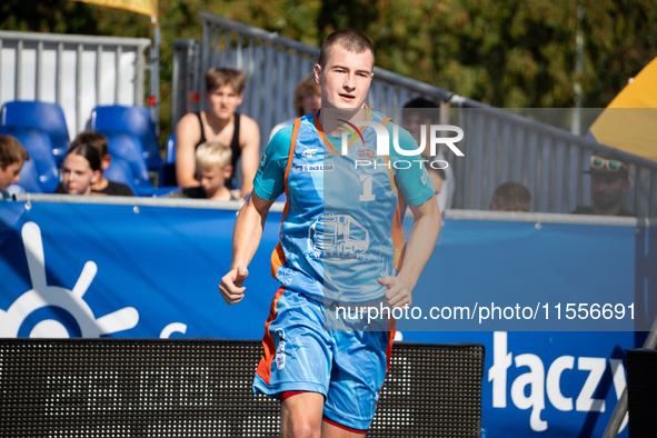 Jakub Cisowski participates in the LOTTO 3x3 League basketball game in Sosnowiec, Poland, on September 7, 2024. The Lotto 3x3 Liga tournamen...