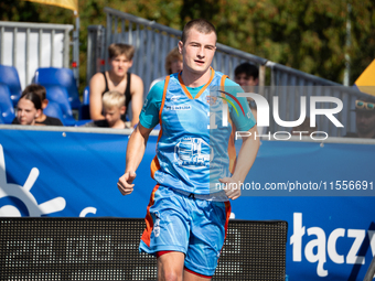 Jakub Cisowski participates in the LOTTO 3x3 League basketball game in Sosnowiec, Poland, on September 7, 2024. The Lotto 3x3 Liga tournamen...