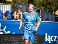 Jakub Cisowski participates in the LOTTO 3x3 League basketball game in Sosnowiec, Poland, on September 7, 2024. The Lotto 3x3 Liga tournamen...