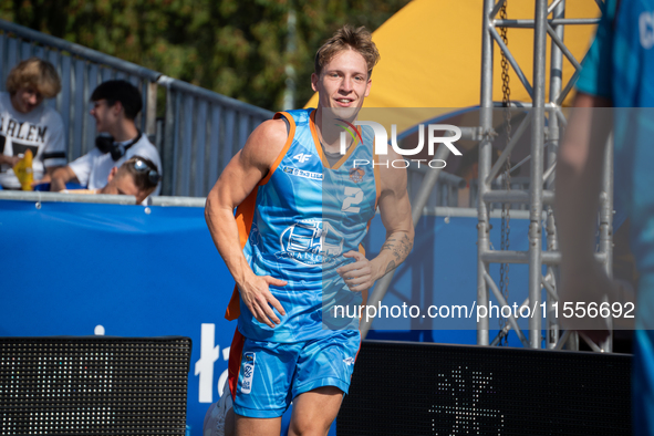 Mateusz Zebrok participates in the LOTTO 3x3 League basketball game in Sosnowiec, Poland, on September 7, 2024. The Lotto 3x3 Liga tournamen...