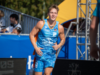 Mateusz Zebrok participates in the LOTTO 3x3 League basketball game in Sosnowiec, Poland, on September 7, 2024. The Lotto 3x3 Liga tournamen...