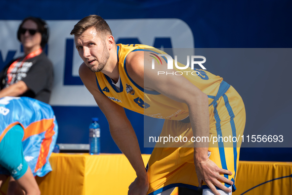 Przemyslaw Zamojski participates in the LOTTO 3x3 League basketball game in Sosnowiec, Poland, on September 7, 2024. The Lotto 3x3 Liga tour...