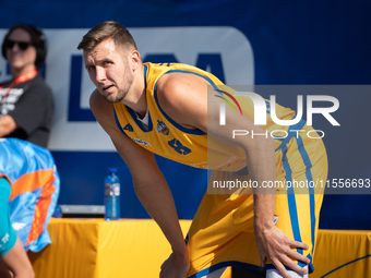 Przemyslaw Zamojski participates in the LOTTO 3x3 League basketball game in Sosnowiec, Poland, on September 7, 2024. The Lotto 3x3 Liga tour...