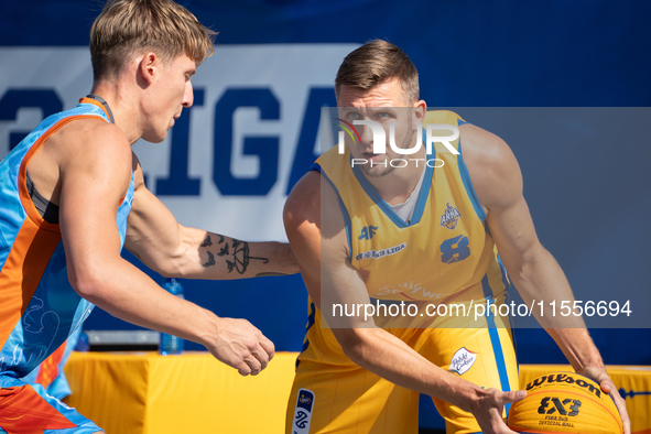 Przemyslaw Zamojski participates in the LOTTO 3x3 League basketball game in Sosnowiec, Poland, on September 7, 2024. The Lotto 3x3 Liga tour...