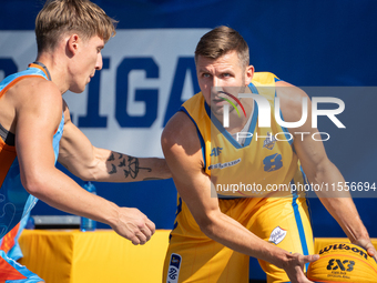 Przemyslaw Zamojski participates in the LOTTO 3x3 League basketball game in Sosnowiec, Poland, on September 7, 2024. The Lotto 3x3 Liga tour...