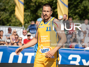 Grzegorz Kaminski participates in the LOTTO 3x3 League basketball game in Sosnowiec, Poland, on September 7, 2024. The Lotto 3x3 Liga tourna...