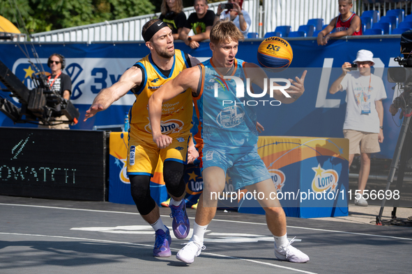 Mateusz Zebrok participates in the LOTTO 3x3 League basketball game in Sosnowiec, Poland, on September 7, 2024. The Lotto 3x3 Liga tournamen...