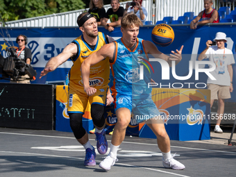 Mateusz Zebrok participates in the LOTTO 3x3 League basketball game in Sosnowiec, Poland, on September 7, 2024. The Lotto 3x3 Liga tournamen...