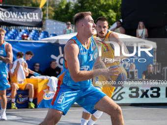 Szymon Wasik participates in the LOTTO 3x3 League basketball game in Sosnowiec, Poland, on September 7, 2024. The Lotto 3x3 Liga tournament...