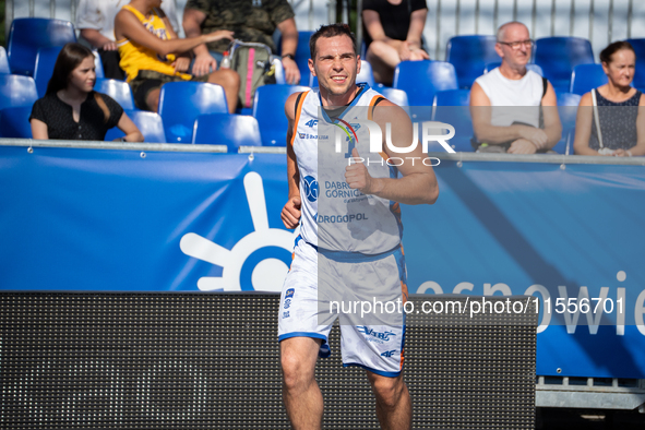 Wojciech Leszczynski participates in the LOTTO 3x3 League basketball game in Sosnowiec, Poland, on September 7, 2024. The Lotto 3x3 Liga tou...