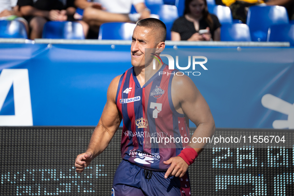 Piotr Dabrowski participates in the LOTTO 3x3 League basketball game in Sosnowiec, Poland, on September 7, 2024. The Lotto 3x3 Liga tourname...