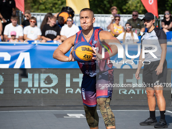 Piotr Dabrowski participates in the LOTTO 3x3 League basketball game in Sosnowiec, Poland, on September 7, 2024. The Lotto 3x3 Liga tourname...